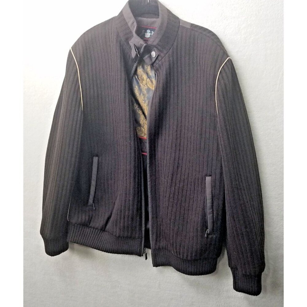 Martello uomo italiano men's 3xl full zip knit pocketed jacket brown tan pipping